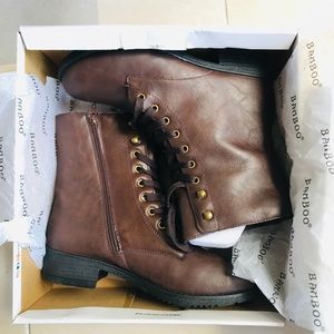 Brown lace up combat boots